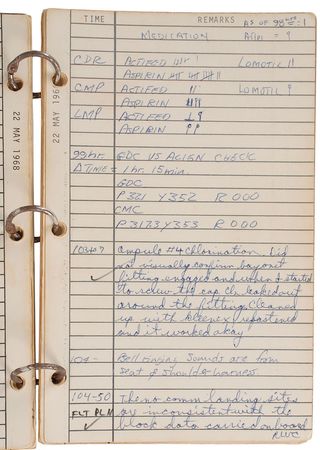 Lot #314 Apollo 7: Apollo 7 in-flight log book annotated by entire mission crew - Image 1