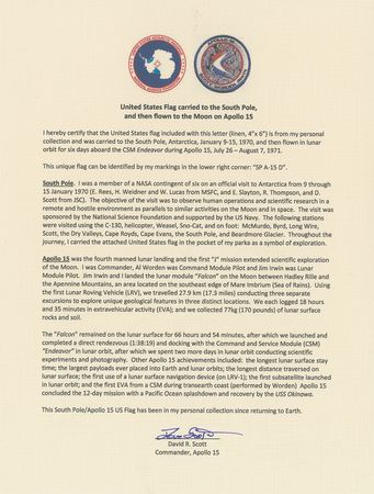 Lot #50 Dave Scottâ€™s Apollo 15 Lunar Orbit and South Pole Flown Flag: From the South Pole to the Moon - Image 3