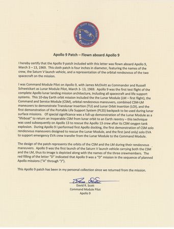 Lot #49 Dave Scottâ€™s Apollo 9 Flown Mission Patch: 