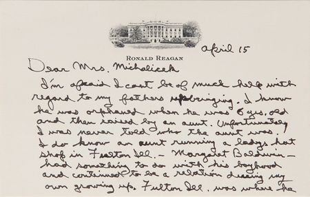Lot #122 Ronald Reagan: Reagan offers what he can of his father?s upbringing - Image 1