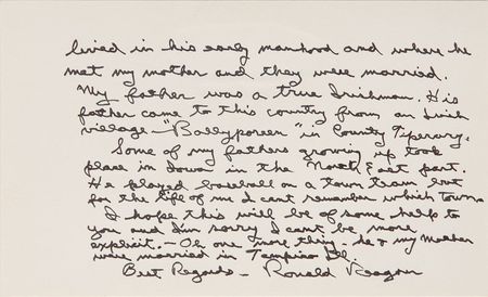 Lot #122 Ronald Reagan: Reagan offers what he can of his father?s upbringing - Image 2
