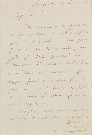 Lot #560 Giuseppe Verdi: Verdi confirms an order of chianti - Image 2