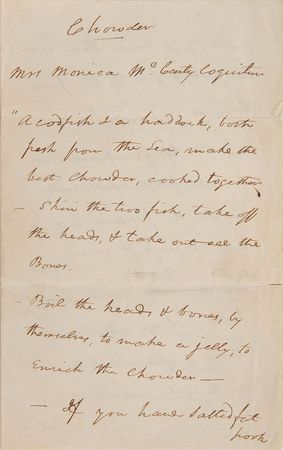 Lot #180 Daniel Webster: Webster sends his cook a recipe for ?Chowder? - Image 1