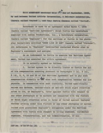 Lot #681 Some Like It Hot: Curtis and Lemmon sign on for the film classic - Image 2