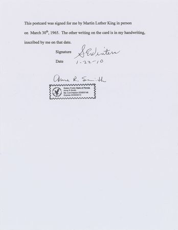 Lot #186 Martin Luther King, Jr: Signed after the funeral of a murdered Selma marcher - Image 2