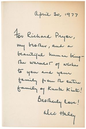 Lot #545 Alex Haley: “For Richard Pryor, my brother, and a beautiful human being” - Image 1