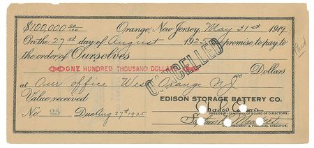 Lot #40 Thomas Edison: $100,000 check from Edison’s battery company - Image 2