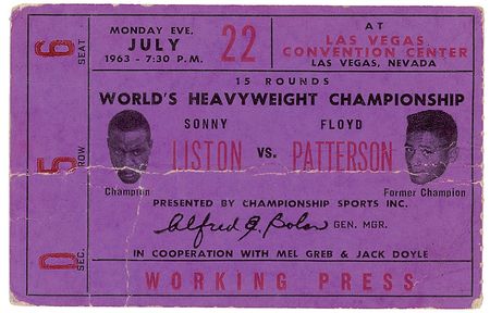 Lot #783 Muhammad Ali: Remarkable Liston vs. Patterson ticket, signed by the next challengerâ€”