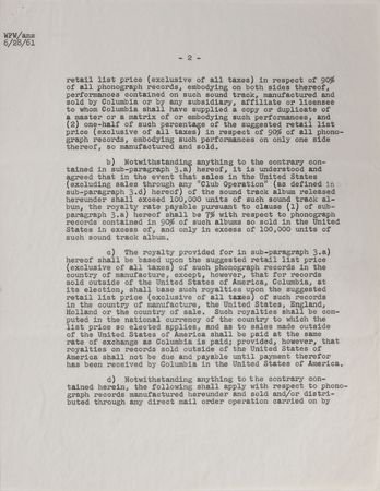 Lot #685 Three Stooges: Soundtrack agreement for “Snow White and the Three Stooges” - Image 2