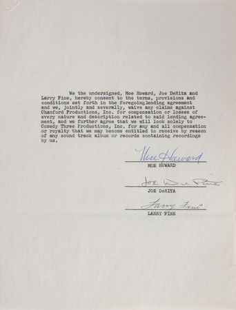Lot #685 Three Stooges: Soundtrack agreement for “Snow White and the Three Stooges” - Image 5