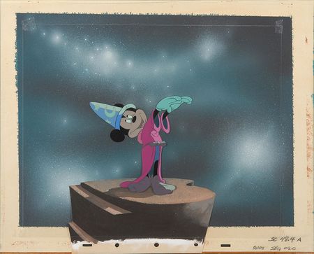 Lot #425 Mickey Mouse production cel and production background from Fantasia: Amazing Fantasia production artwork of the Sorcerer?s Apprentice - Image 1