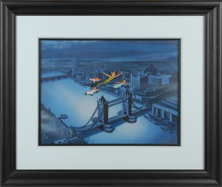 Lot #458 Peter Pan, Wendy, John, and Michael production cel from Peter Pan: Peter Pan and friends soar over London - Image 2