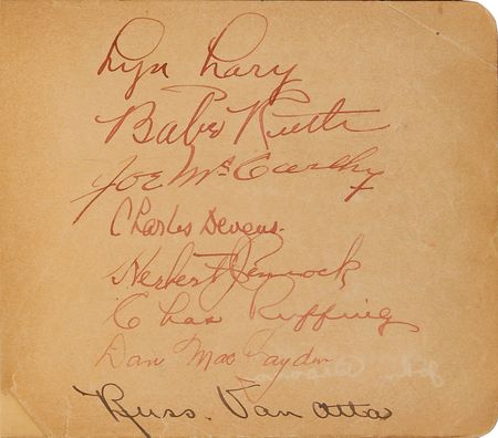 Lot #782 Baseball Hall of Famers: Ruth, Gehrig, Johnson, and More: Remarkable 1932 autograph book featuring over 50 Hall of Famersâ€”Ruth, Gehrig, Johnson, Wagner, Foxx, Ott, and more - Image 1