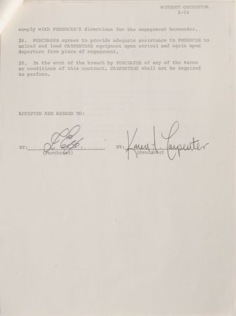 Lot #603 Karen Carpenter Signed Document - Image 1