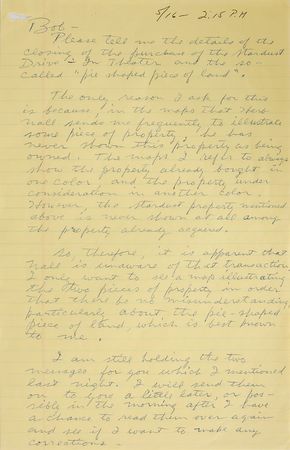 Lot #303 Howard Hughes: Rare Hughes letter to his right-hand man concerning Vegas real estate - Image 1