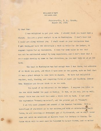 Lot #107 William H. Taft Typed Letter Signed - Image 1