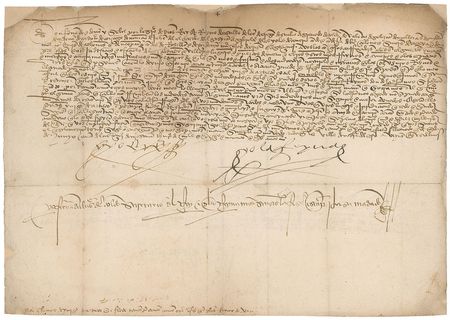 Lot #201 Ferdinand and Isabella: Remarkable 1494 document involving the laws of maritime navigation, signed by the patrons of Christopher Columbus - Image 1