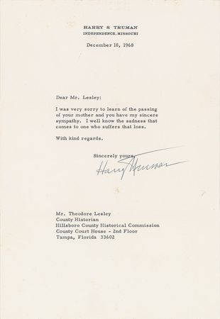 Lot #102 Harry S. Truman Typed Letters Signed - Image 1