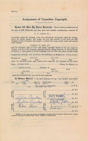 Lot #561 Jerome Kern Signed Document - Image 1
