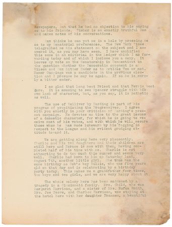 Lot #40 William H. Taft: “I hope I am helping some Republicans to save their conscience and vote for Harding” - Image 2