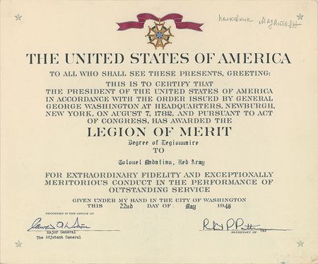 Lot #49 Harry S. Truman: Truman presents the Legion of Merit to a Red Army commander - Image 2