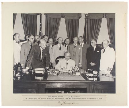 Lot #50 Harry S. Truman: Massive portrayal of a major moment—Truman creates the Department of Defense - Image 1