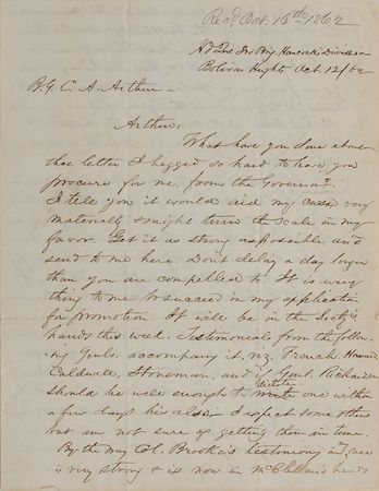 Lot #271 Samuel K. Zook: Zook implores Chester Arthur to help him get promoted: 