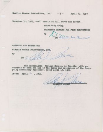 Lot #675 Marilyn Monroe: Twice-signed contract alluding to Some Like It Hot - Image 3