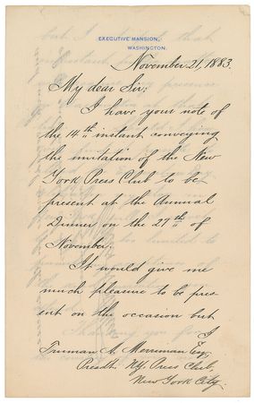 Lot #29 Chester A. Arthur Signed Letter