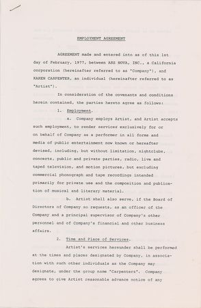 Lot #527 The Carpenters Signed Document - Image 1