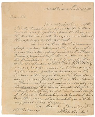 Lot #1 George Washington: Incredible 1798 letter