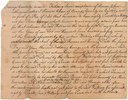 Lot #151 Virginia: George Wythe: A 1748 dispute involving Washington?s brother-in-law - Image 1