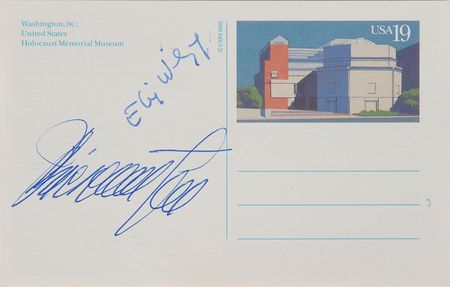 Lot #258 Elie Wiesel and Simon Wiesenthal Postcard and Signed Photograph - Image 1