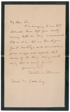 Lot #428 Robert Louis Stevenson: Such communications give courage - Image 1