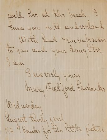 Lot #806 Mary Pickford Handwritten Letter Signed - Image 2