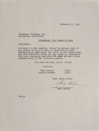 Lot #721 Gary Cooper - Image 1