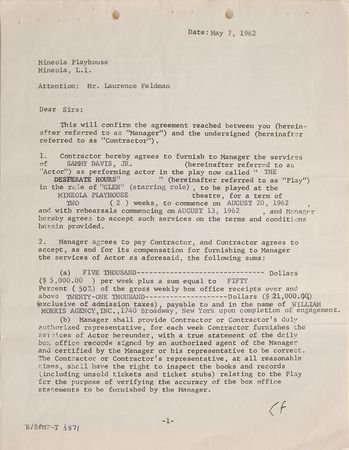 Lot #726 Sammy Davis, Jr Signed Document - Image 1