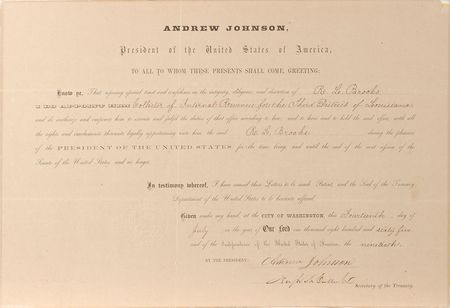 Lot #21 Andrew Johnson Signed Document