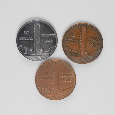 Lot #9074 Helsinki 1940 Set of (3) Summer Olympics Fundraising Medals - Image 2