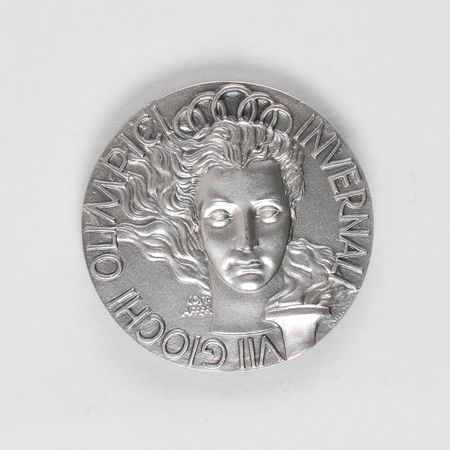 Lot #9085 Cortina 1956 Winter Olympics Silver Small Participation Medal - Image 1