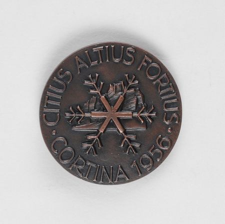 Lot #9087 Cortina 1956 Winter Olympics Bronze Small Participation Medal - Image 2