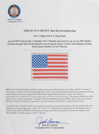 Lot #332 Jack Lousma: Flown STS-3 flag patch worn on Commander Lousmaâ€™s ejection suit - Image 4
