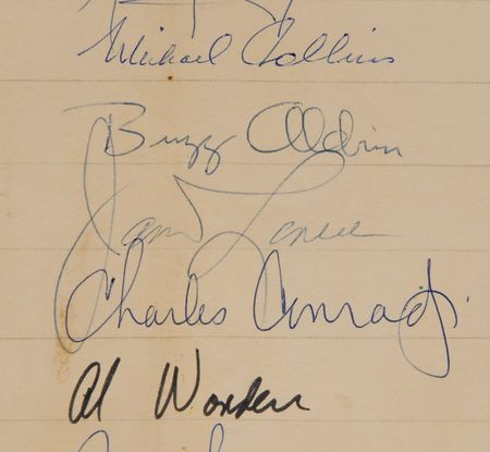 Lot #331 Apollo Astronauts: Remarkable 1969 autograph sheet featuring the complete crews of every lunar landing - Image 3