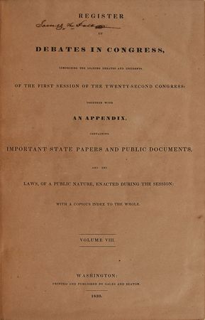 Lot #10 James K. Polk: Polk's copy of Debates in