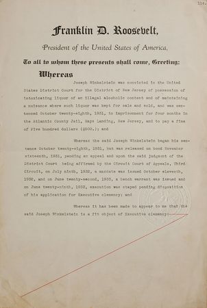 Lot #43 Franklin D. Roosevelt: Rare clemency document signed in the wake of Prohibition - Image 1