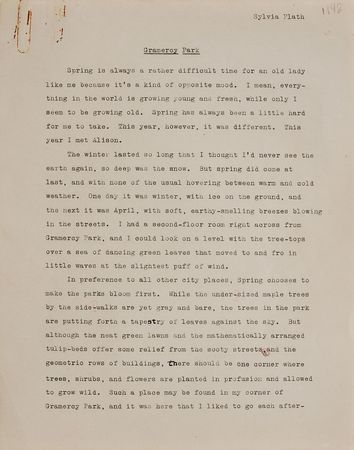 Lot #444 Sylvia Plath: Rare hand-edited draft by the 16-year-old Sylvia Plath - Image 1