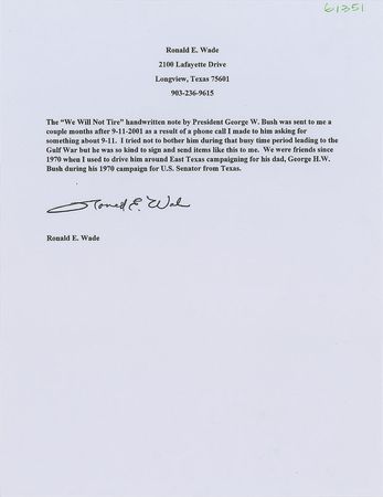 Lot #67 George W. Bush: Remarkable quote from his 'War on Terror' speech - Image 2