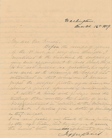 Lot #273 Jefferson and Varina Davis: The future Confederate president and first lady write to West Point's chaplain, both mentioning President Buchanan - Image 1