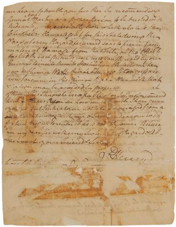 Lot #121 Patrick Henry: In consideration of General Joseph Martinâ?? 