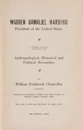Lot #37 Warren G. Harding: Incredibly rare copy of the suppressed Harding 